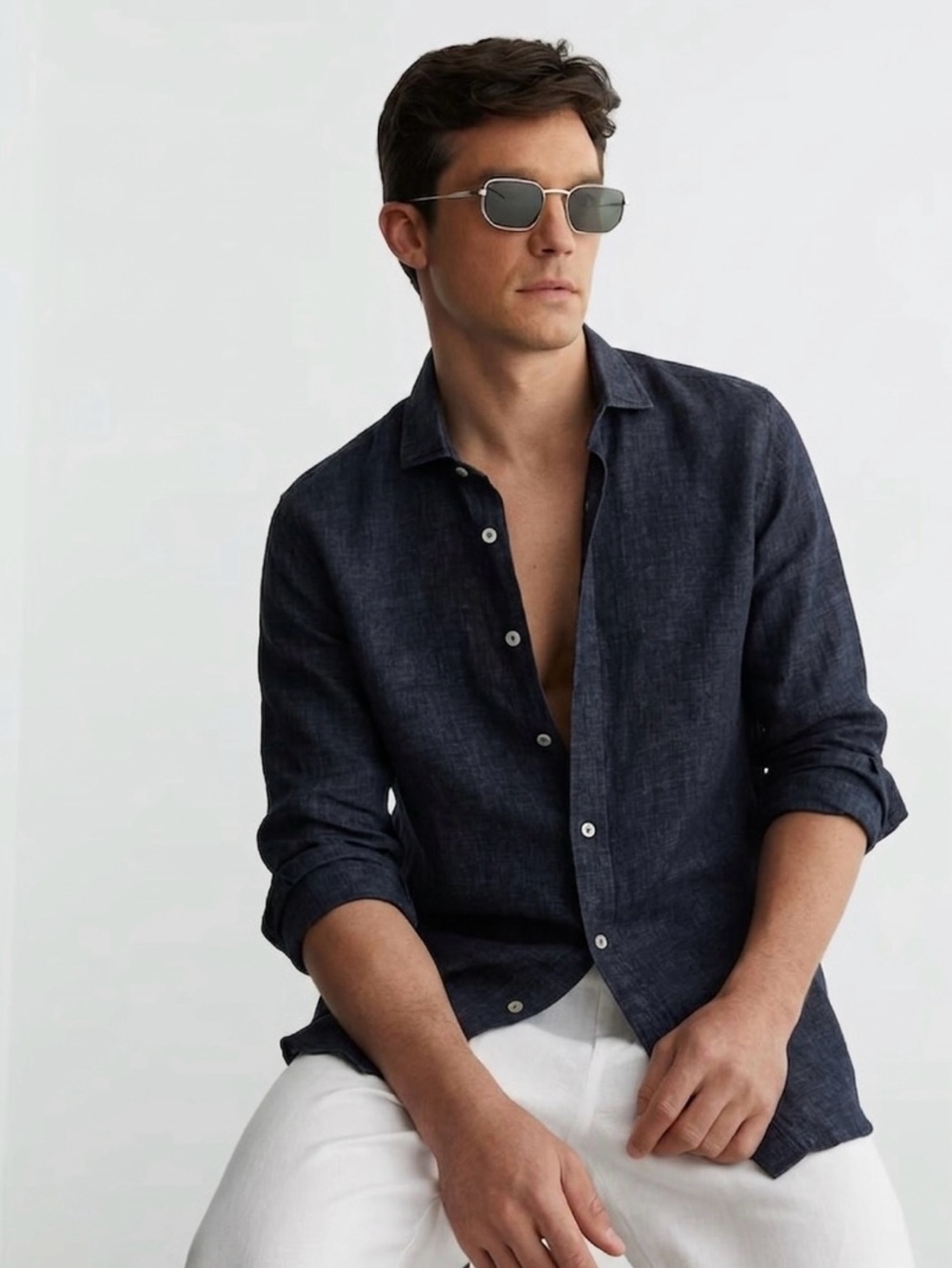 Saks fifth avenue Black Textured Linen Casual Button-Down Shirt